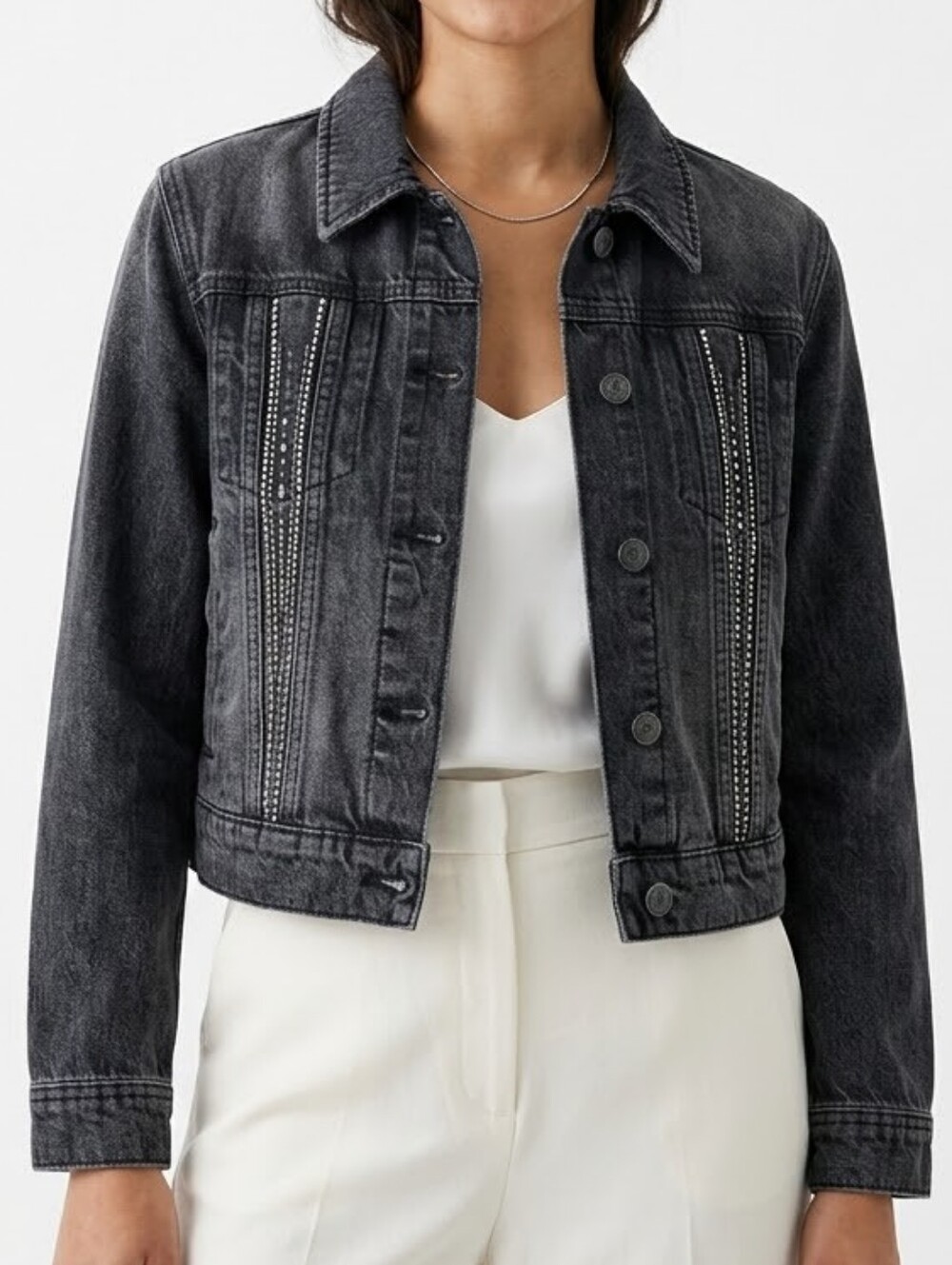 Current Elliott Black The Studded Baby Trucker Jean Jacket Sz Small Boho Casual